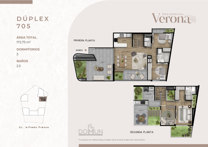 Plano del modelo Dúplex 705 del proyecto Residencial Verona en Santiago De Surco