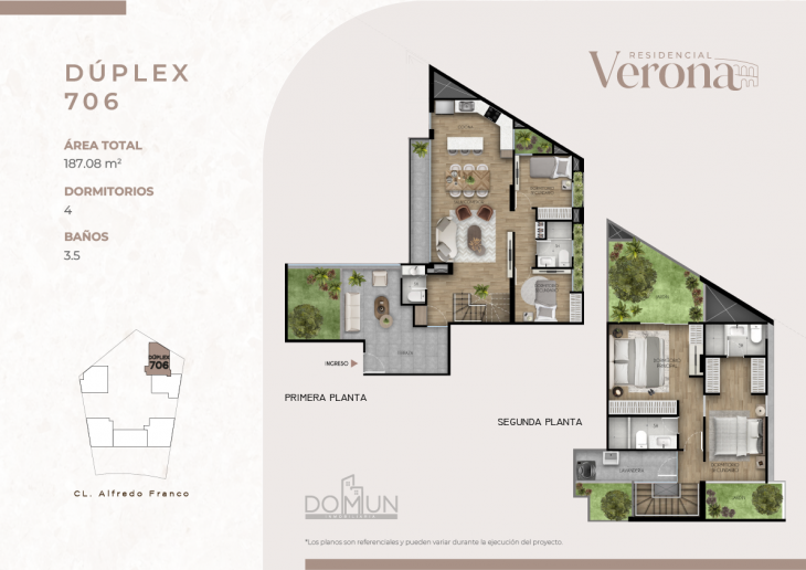 Plano del modelo Dúplex 706 del proyecto Residencial Verona en Santiago De Surco