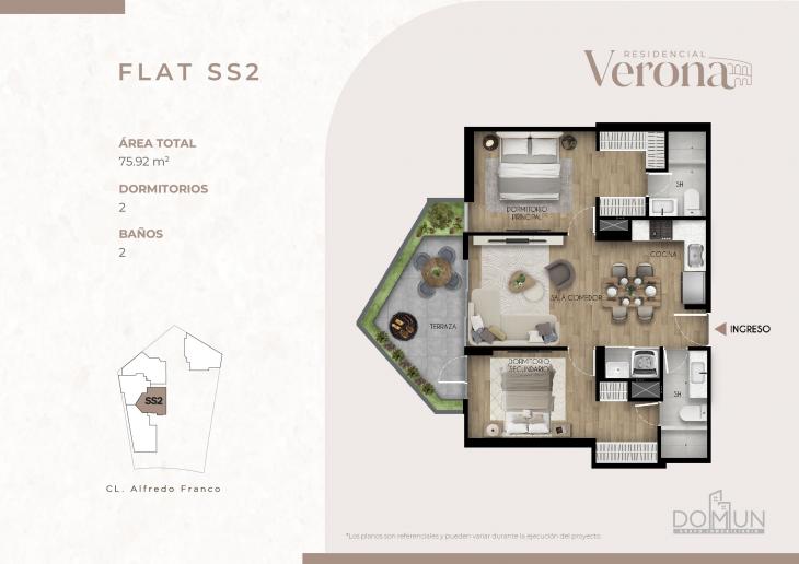 Plano del modelo SS2 del proyecto Residencial Verona en Santiago De Surco