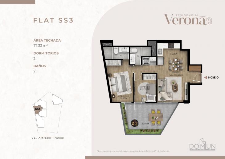 Plano del modelo SS3 del proyecto Residencial Verona en Santiago De Surco