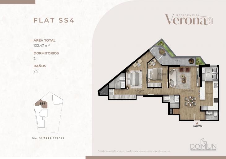 Plano del modelo SS4 del proyecto Residencial Verona en Santiago De Surco