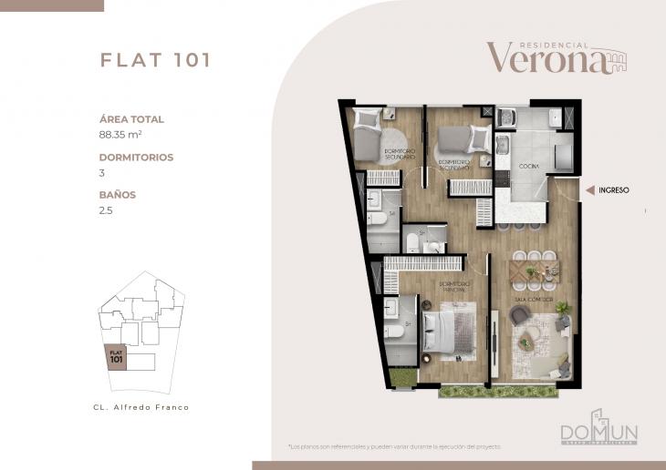 Plano del modelo Dpto. 101 del proyecto Residencial Verona en Santiago De Surco