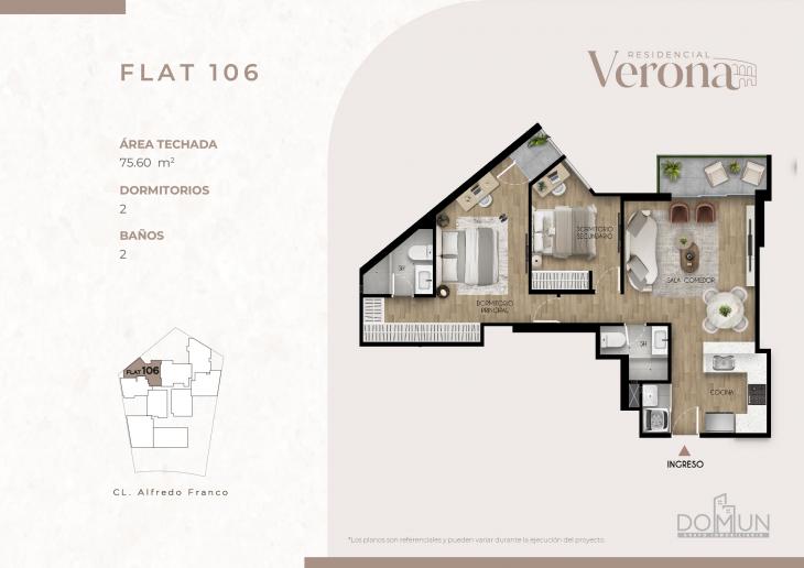 Plano del modelo Dpto. 106 del proyecto Residencial Verona en Santiago De Surco