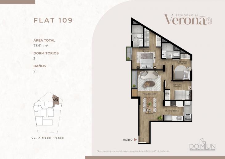 Plano del modelo Dpto. 109 del proyecto Residencial Verona en Santiago De Surco