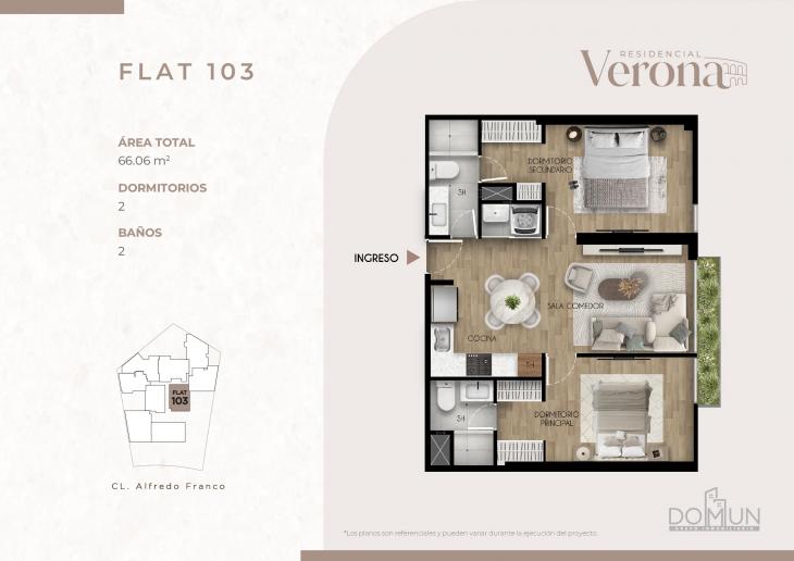 Plano del modelo Dpto. 103 del proyecto Residencial Verona en Santiago De Surco