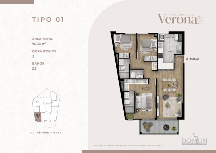 Plano del modelo TIPO 1 del proyecto Residencial Verona en Santiago De Surco