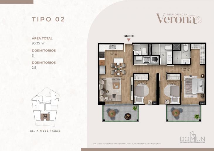 Plano del modelo TIPO 2 del proyecto Residencial Verona en Santiago De Surco