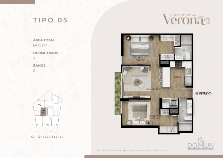 Plano del modelo TIPO 5 del proyecto Residencial Verona en Santiago De Surco