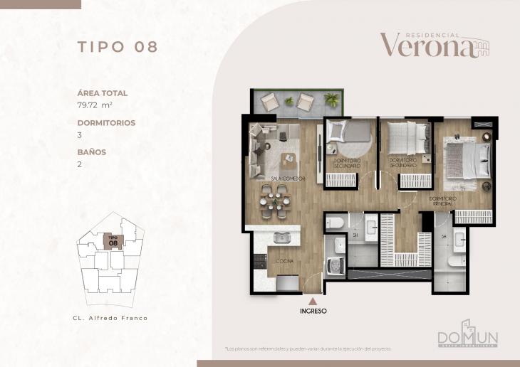 Plano del modelo TIPO 8 del proyecto Residencial Verona en Santiago De Surco