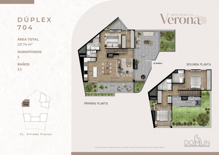 Plano del modelo Dúplex 704 del proyecto Residencial Verona en Santiago De Surco