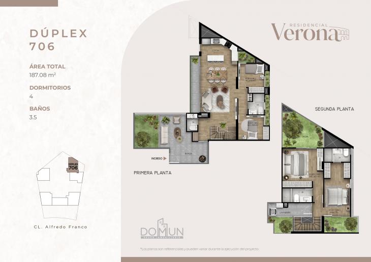 Plano del modelo Dúplex 706 del proyecto Residencial Verona en Santiago De Surco