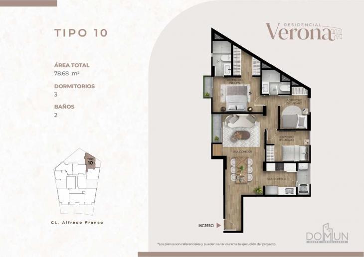 Plano del modelo TIPO 10 del proyecto Residencial Verona en Santiago De Surco