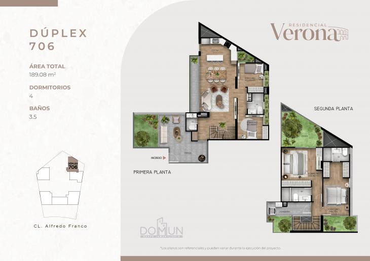 Plano del modelo Dúplex 706 del proyecto Residencial Verona en Santiago De Surco