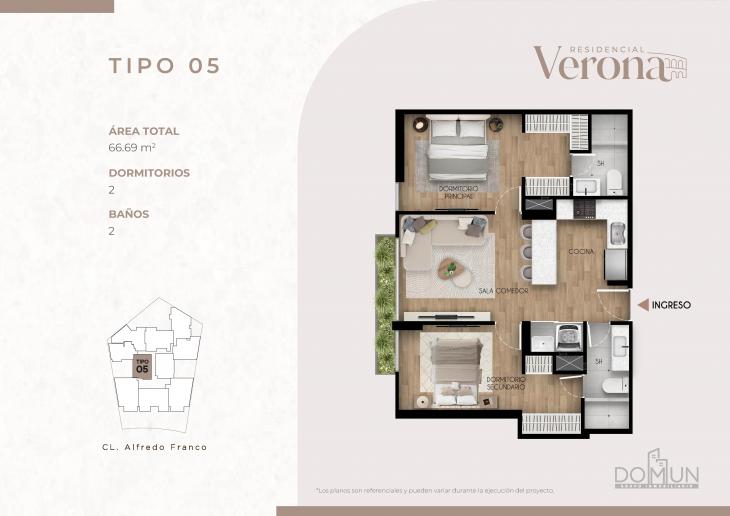 Plano del modelo TIPO 5 del proyecto Residencial Verona en Santiago De Surco