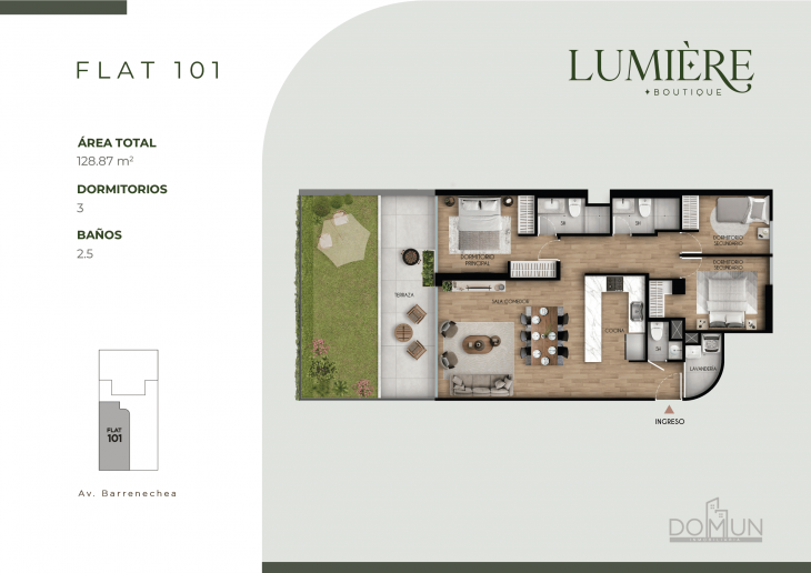 Plano del modelo Dpto. 101 del proyecto Lumière en San Borja