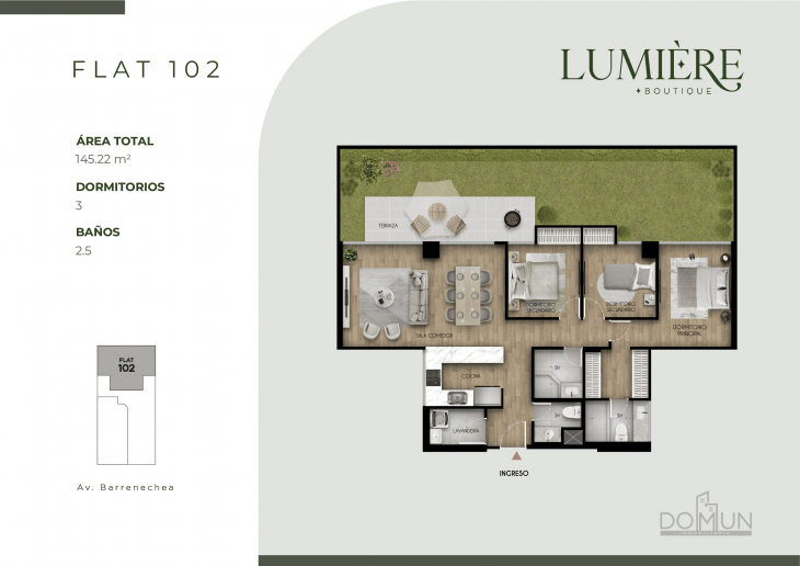 Plano del modelo Dpto. 102 del proyecto Lumière en San Borja