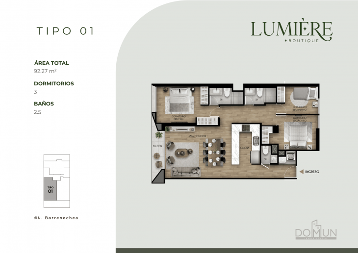 Plano del modelo TIPO 1 del proyecto Lumière en San Borja