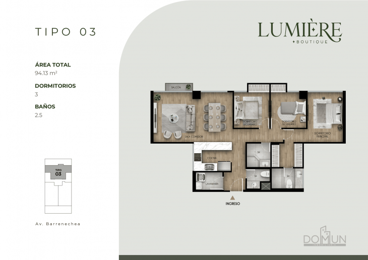 Plano del modelo TIPO 3 del proyecto Lumière en San Borja