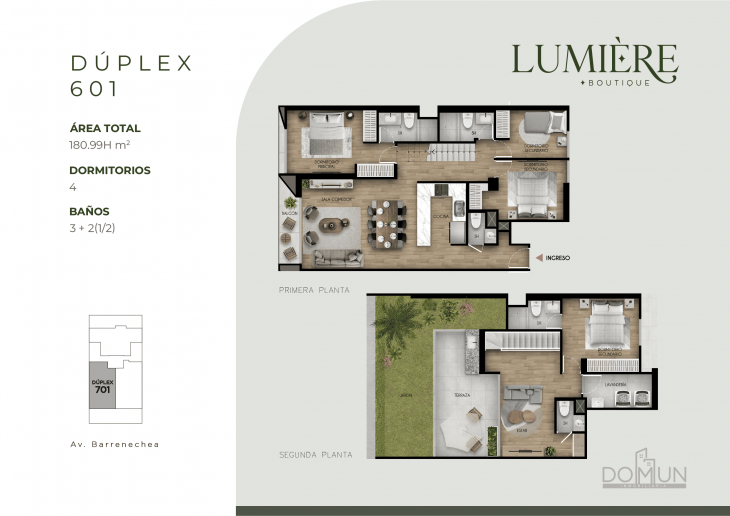 Plano del modelo Dúplex 601 del proyecto Lumière en San Borja