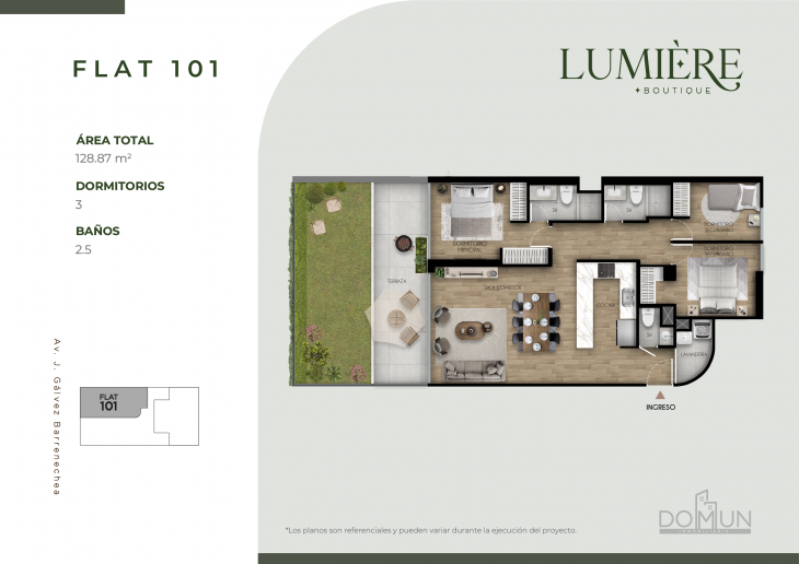 Plano del modelo Dpto. 101 del proyecto Lumière en San Borja