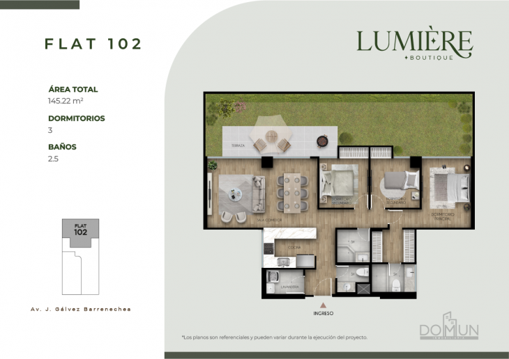 Plano del modelo Dpto. 102 del proyecto Lumière en San Borja