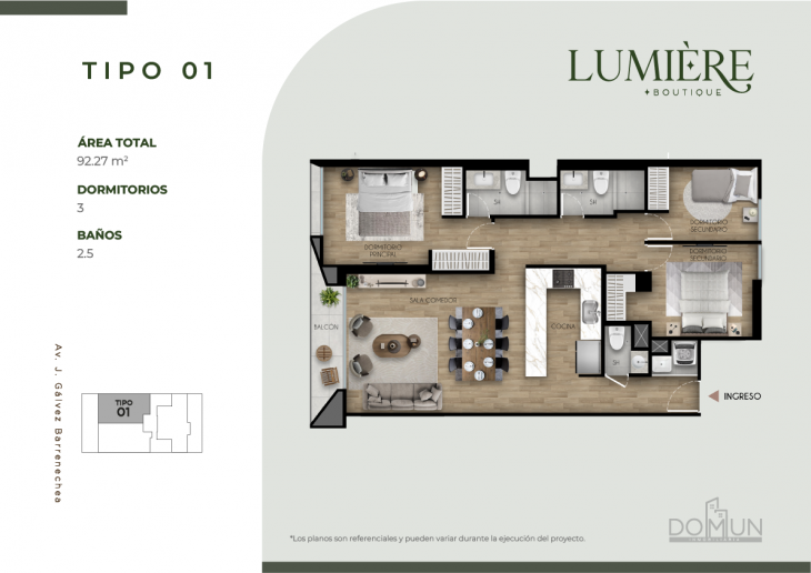 Plano del modelo TIPO 1 del proyecto Lumière en San Borja