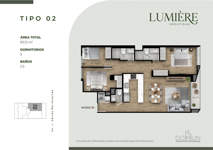 Plano del modelo TIPO 2 del proyecto Lumière en San Borja