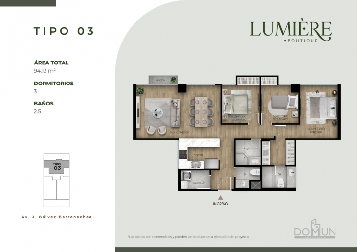 Plano del modelo TIPO 3 del proyecto Lumière en San Borja