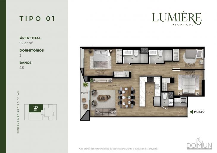 Plano del modelo TIPO 1 del proyecto Lumière en San Borja