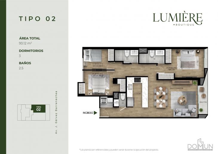 Plano del modelo TIPO 2 del proyecto Lumière en San Borja