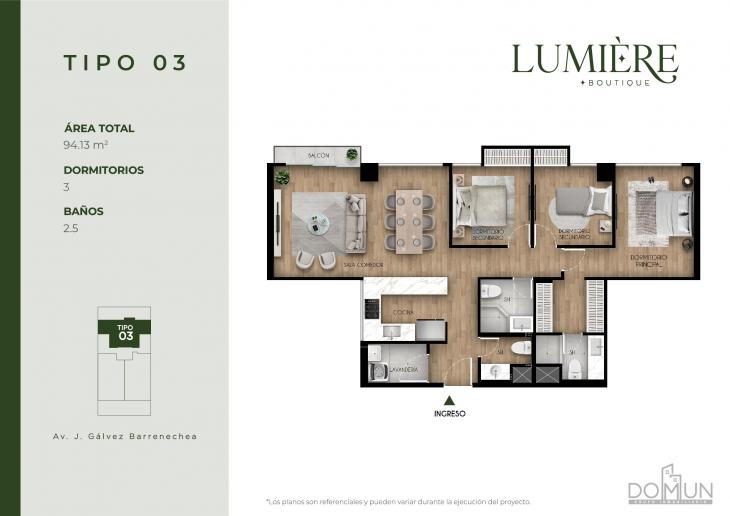 Plano del modelo TIPO 3 del proyecto Lumière en San Borja