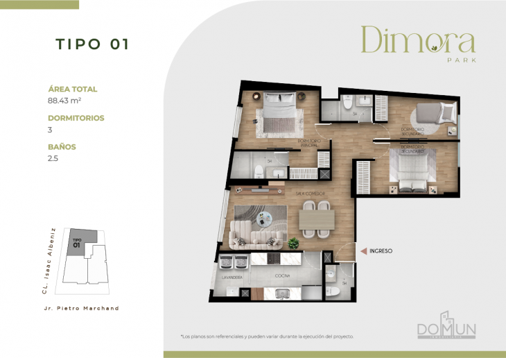 Plano del modelo Tipo 01 del proyecto Dimora Park en San Borja