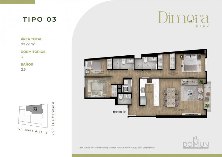 Plano del modelo Tipo 03 del proyecto Dimora Park en San Borja