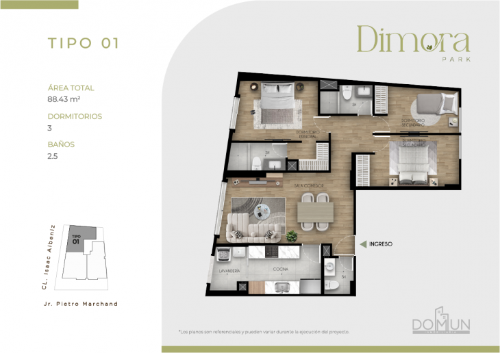 Plano del modelo Tipo 01 del proyecto Dimora Park en San Borja