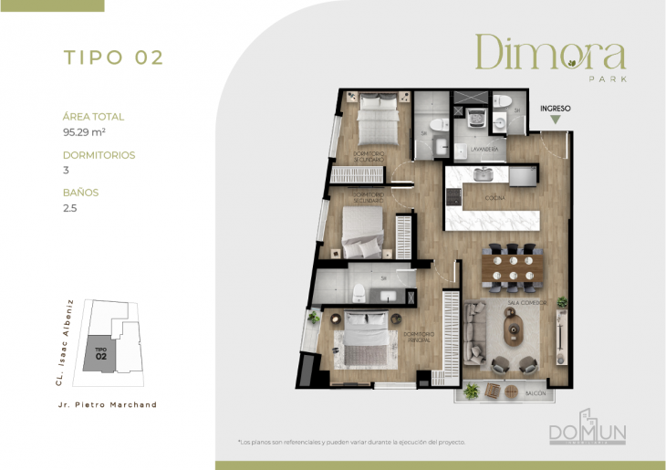 Plano del modelo Tipo 02 del proyecto Dimora Park en San Borja