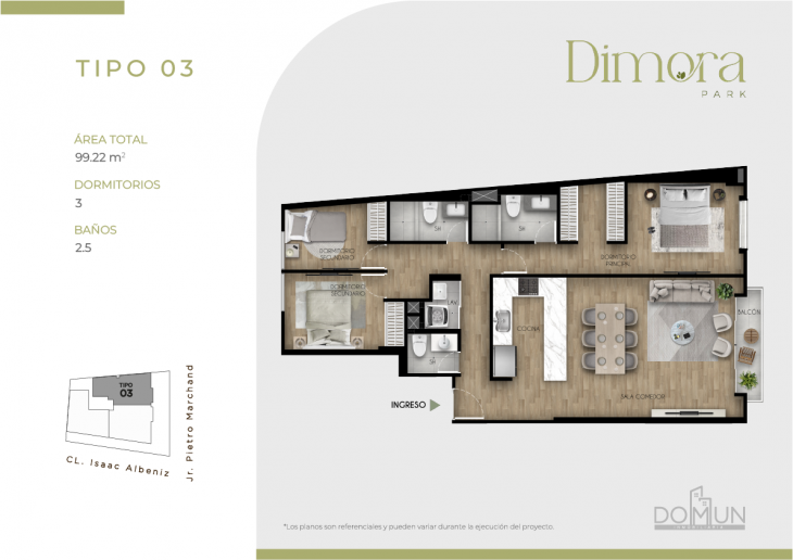 Plano del modelo Tipo 03 del proyecto Dimora Park en San Borja