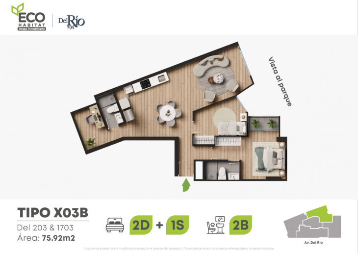 Plano del modelo X03B del proyecto Del Rio 294 en Pueblo Libre