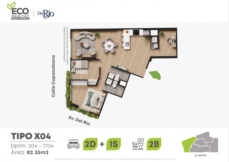 Plano del modelo X04 del proyecto Del Rio 294 en Pueblo Libre