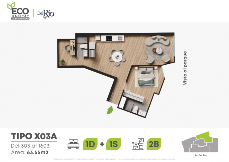 Plano del modelo X03A del proyecto Del Rio 294 en Pueblo Libre