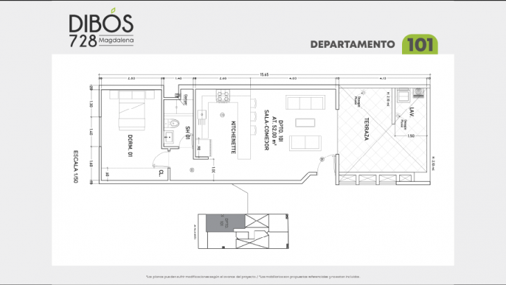 Plano del modelo 101 del proyecto Dibós 728 en Magdalena Del Mar