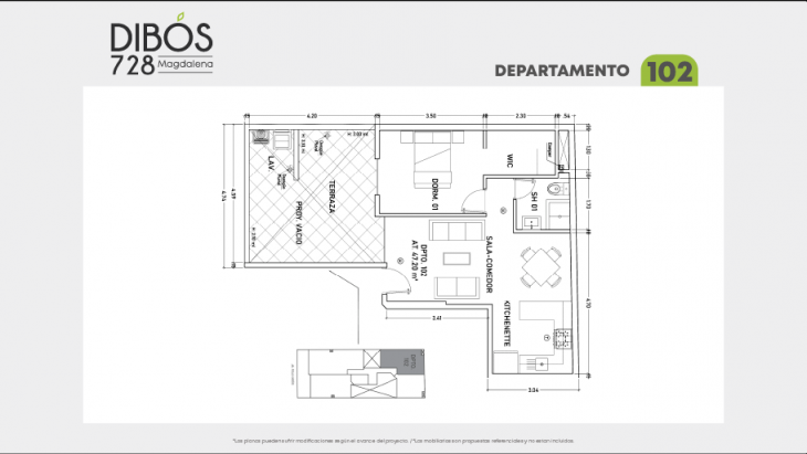 Plano del modelo 102 del proyecto Dibós 728 en Magdalena Del Mar