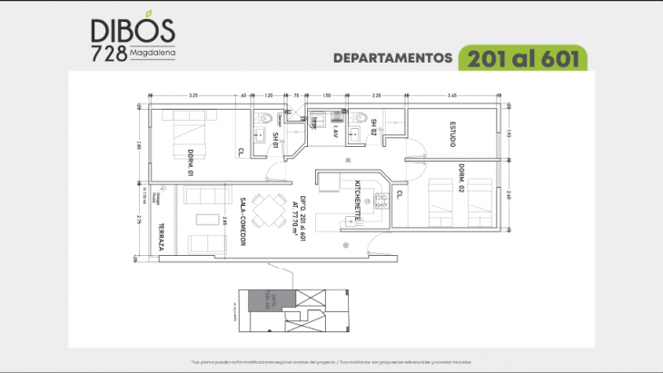 Plano del modelo X01 del proyecto Dibós 728 en Magdalena Del Mar