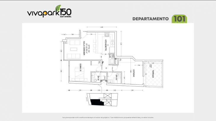 Plano del modelo 101 del proyecto Vivapark 150 en San Miguel