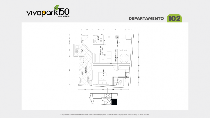 Plano del modelo 102 del proyecto Vivapark 150 en San Miguel