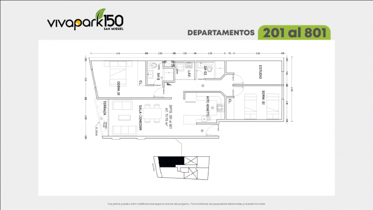 Plano del modelo X01 del proyecto Vivapark 150 en San Miguel