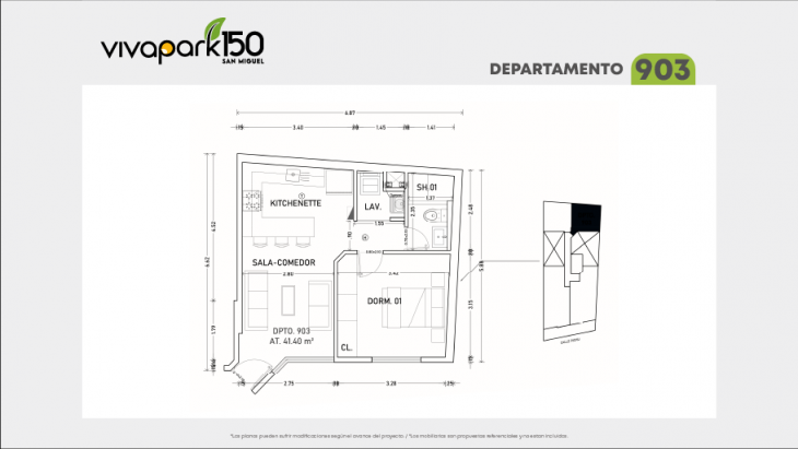 Plano del modelo 903 del proyecto Vivapark 150 en San Miguel