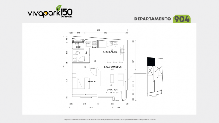 Plano del modelo 904 del proyecto Vivapark 150 en San Miguel