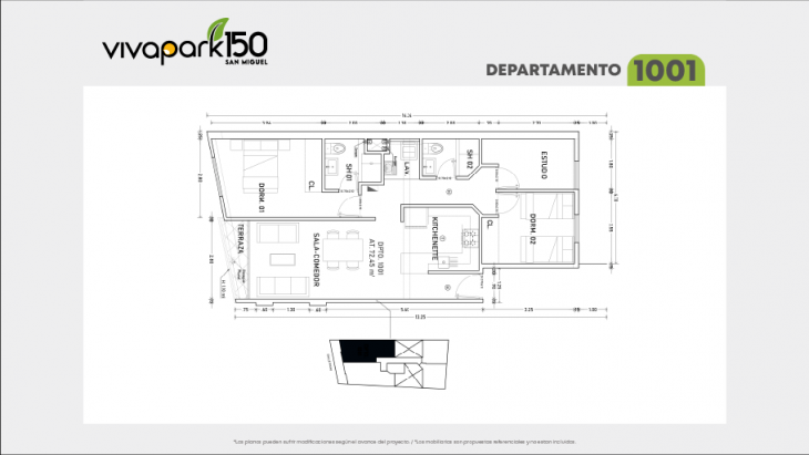 Plano del modelo 1001 del proyecto Vivapark 150 en San Miguel
