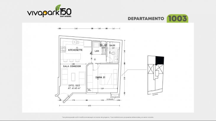 Plano del modelo 1003 del proyecto Vivapark 150 en San Miguel
