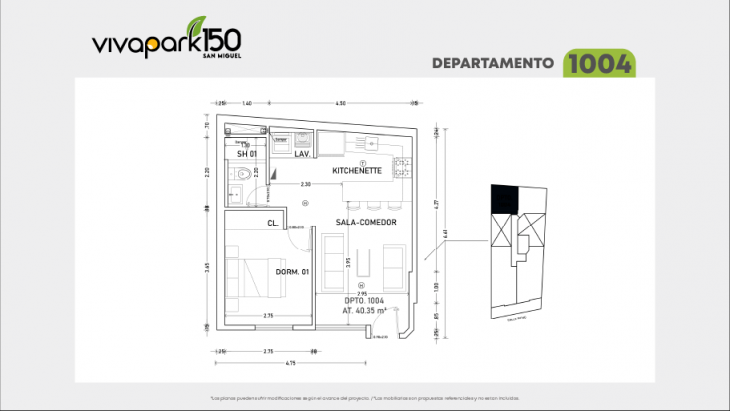Plano del modelo 1004 del proyecto Vivapark 150 en San Miguel